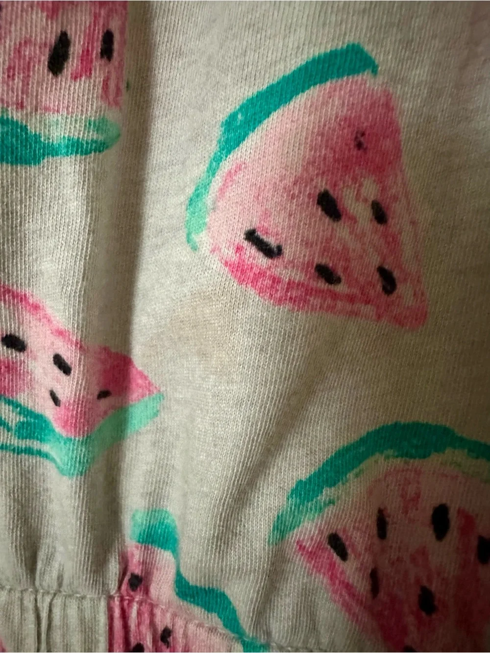 Watermelon Print Grey Romper with Pockets - Girls’